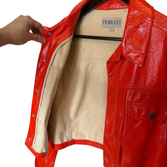 Fiorucci Berty Vinyl Jacket and Vinly Mini Skirt Set Matching Orange Outfit 2pc - Picture 5 of 10